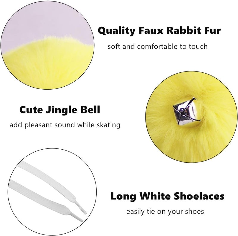 GUIFIER 2 PCS 8cm Roller Skate Pom Poms with Bells for Girls, Fluffy Faux Fur Pom Pom for Roller Skates, Tie on Roller Skate Pompoms Puff Balls with Shoelace, Quad Roller Skate Accessories (Yellow) - Image 2